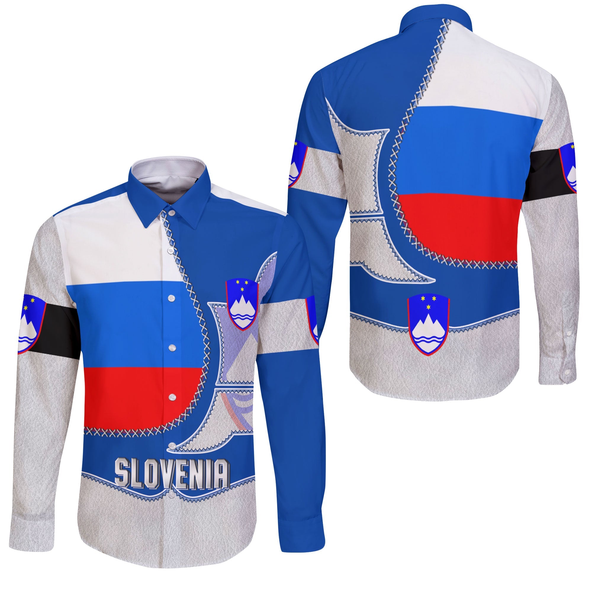 Slovenia Long Sleeve Button Shirt Flag & Coat Of Arms Leather Style