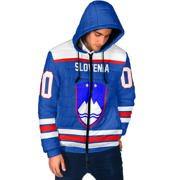 Slovenia Men Hooded Padded Jacket Flag & Coat Of Arms Hockey Style