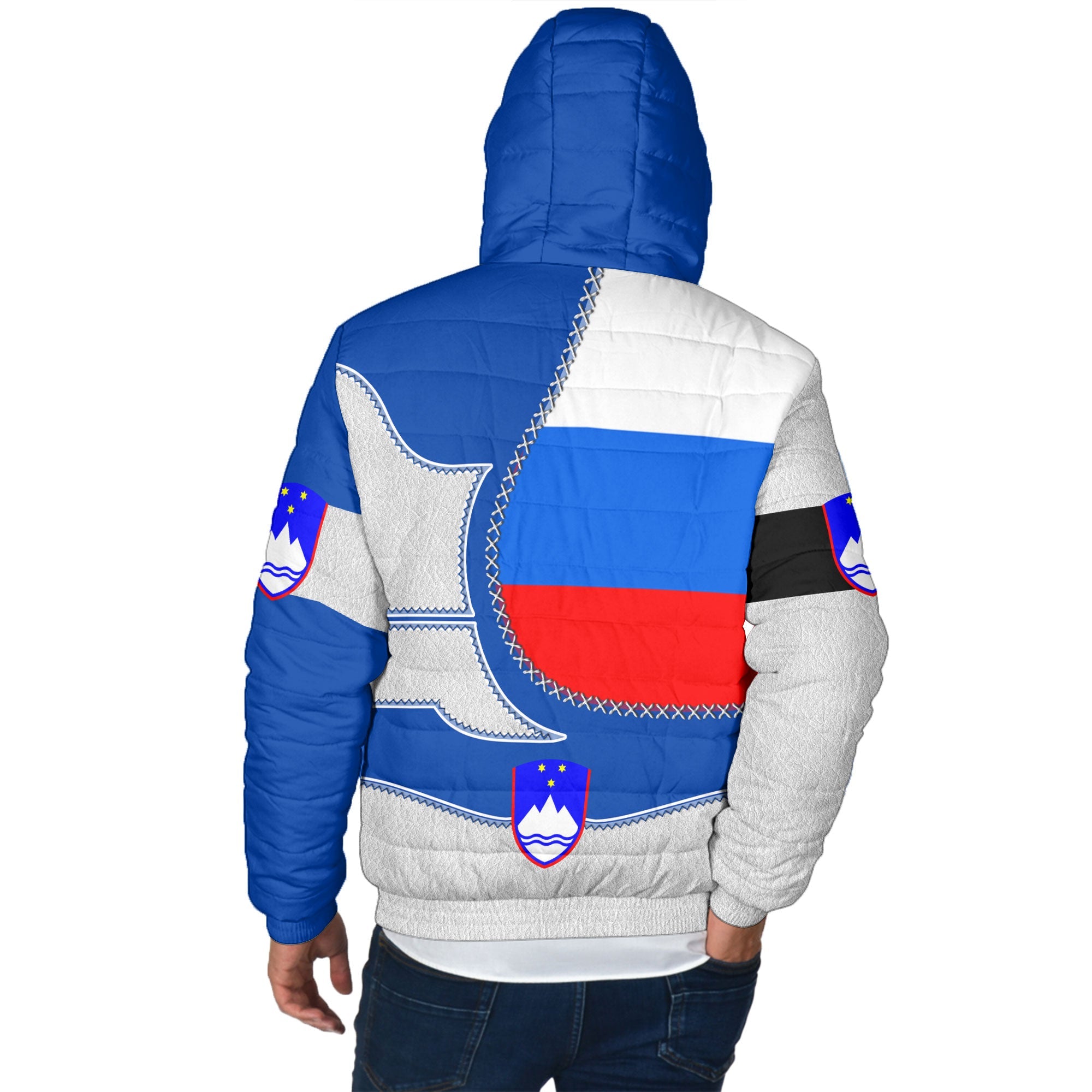 Slovenia Men Hooded Padded Jacket Flag & Coat Of Arms Leather Style