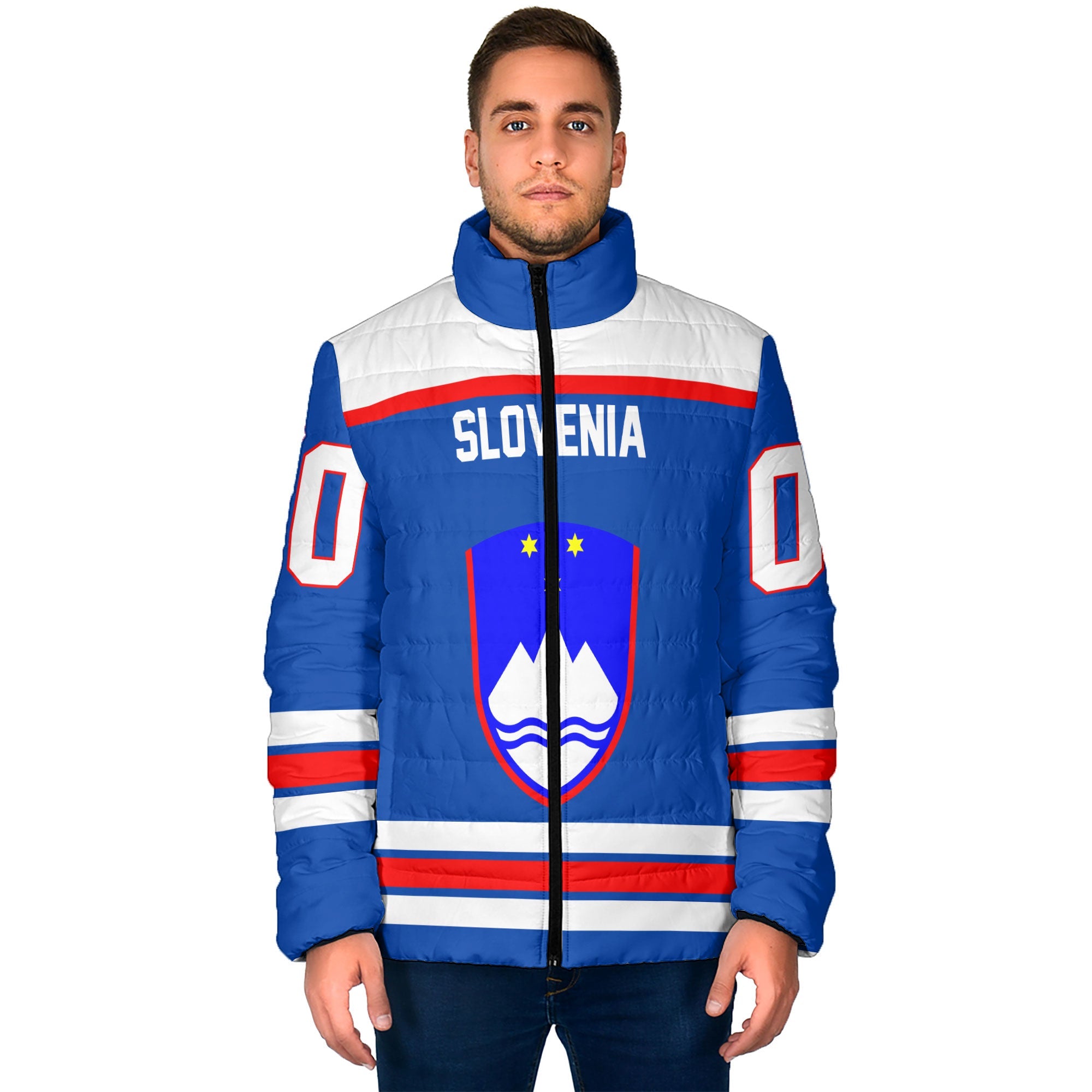 Slovenia Men Padded Jacket Flag & Coat Of Arms Hockey Style