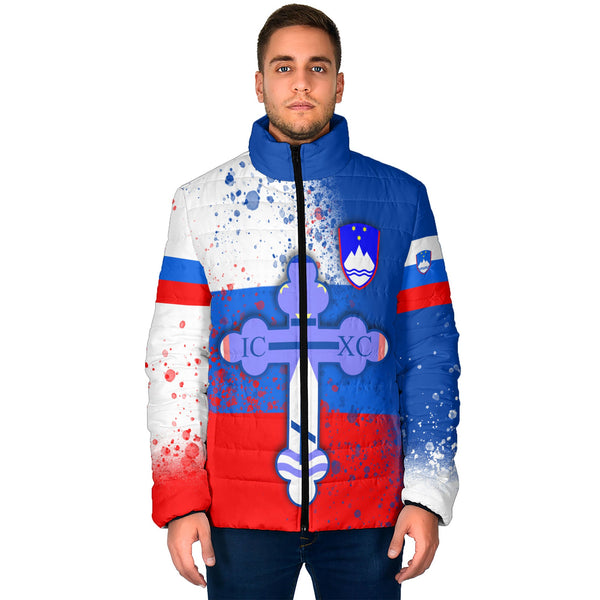 Slovenia Men Padded Jacket Flag & Coat Of Arms Orthodox Style