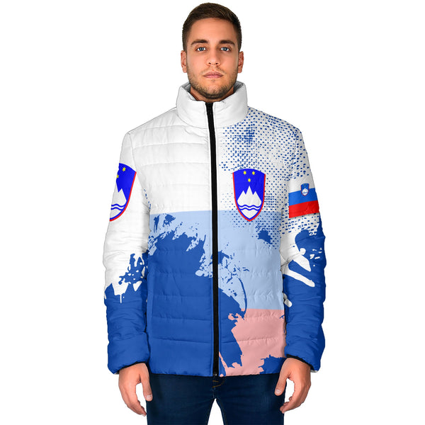 Slovenia Men Padded Jacket Flag & Coat Of Arms Paint Style