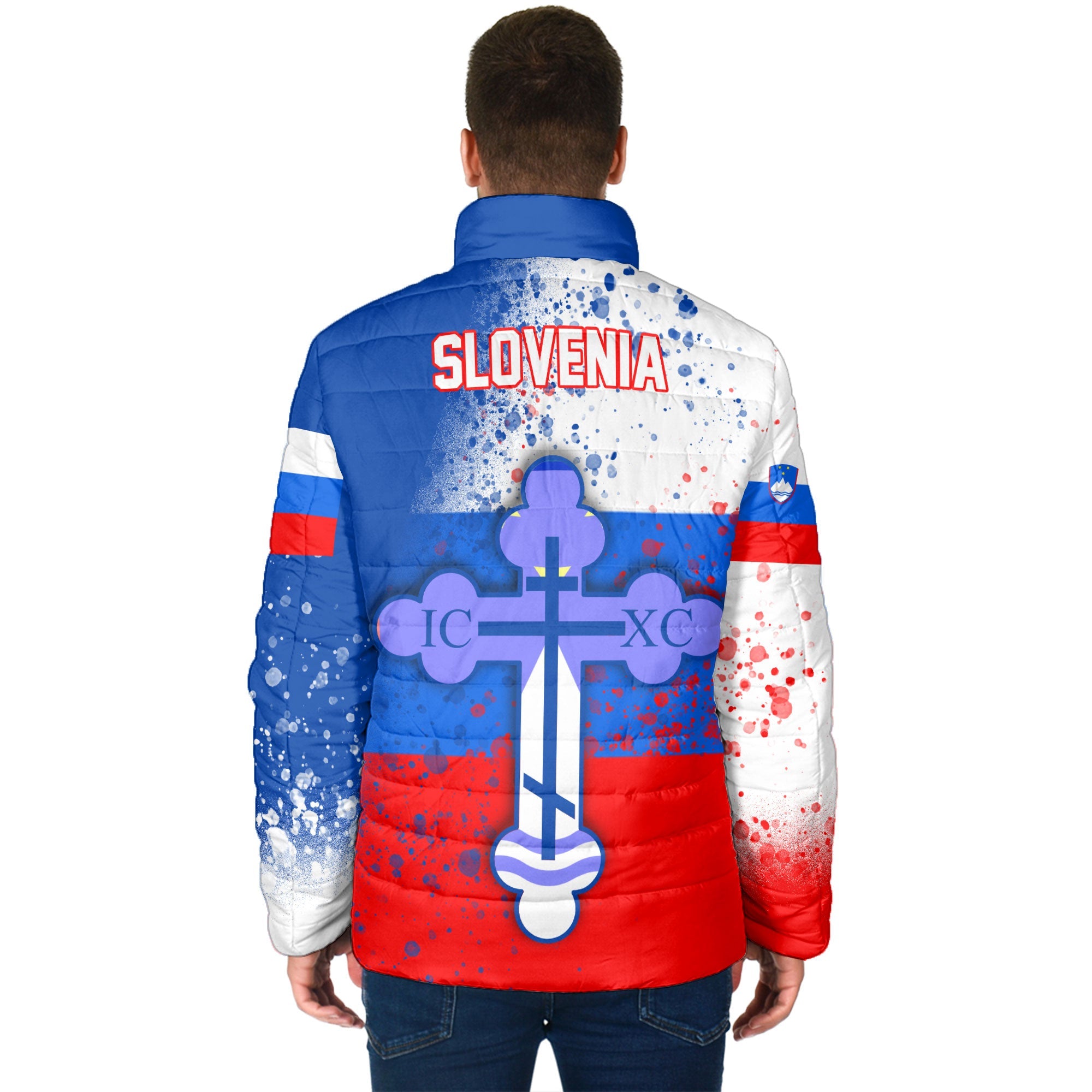 Slovenia Men Padded Jacket Flag & Coat Of Arms Orthodox Style