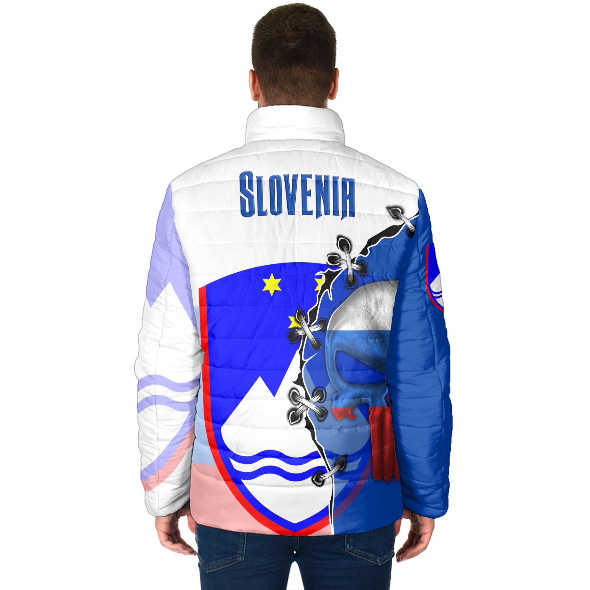 Slovenia Men Padded Jacket Flag & Coat Of Arms Skull Style