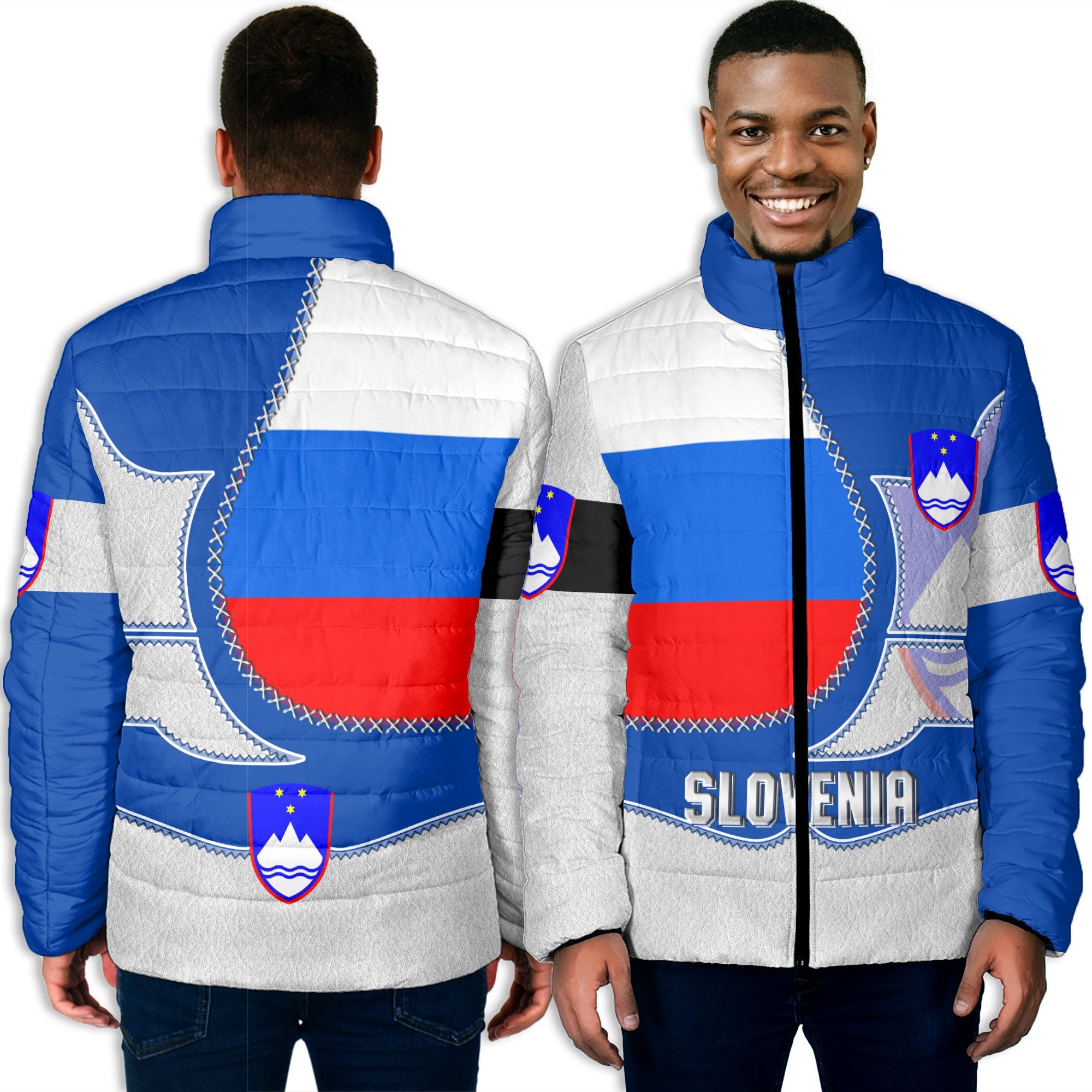 Slovenia Men Padded Jacket Flag & Coat Of Arms Leather Style