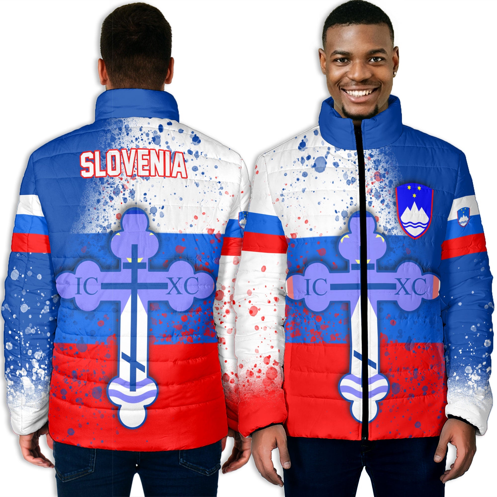 Slovenia Men Padded Jacket Flag & Coat Of Arms Orthodox Style