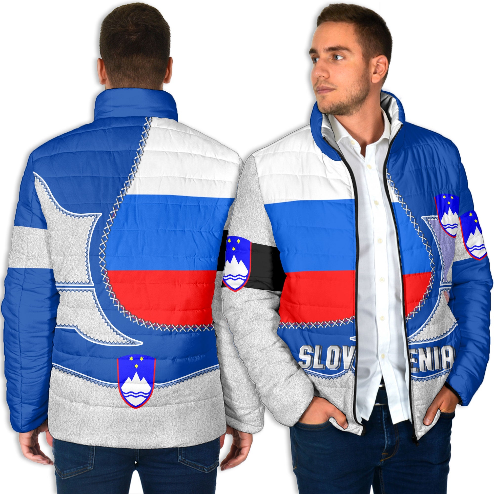 Slovenia Men Padded Jacket Flag & Coat Of Arms Leather Style