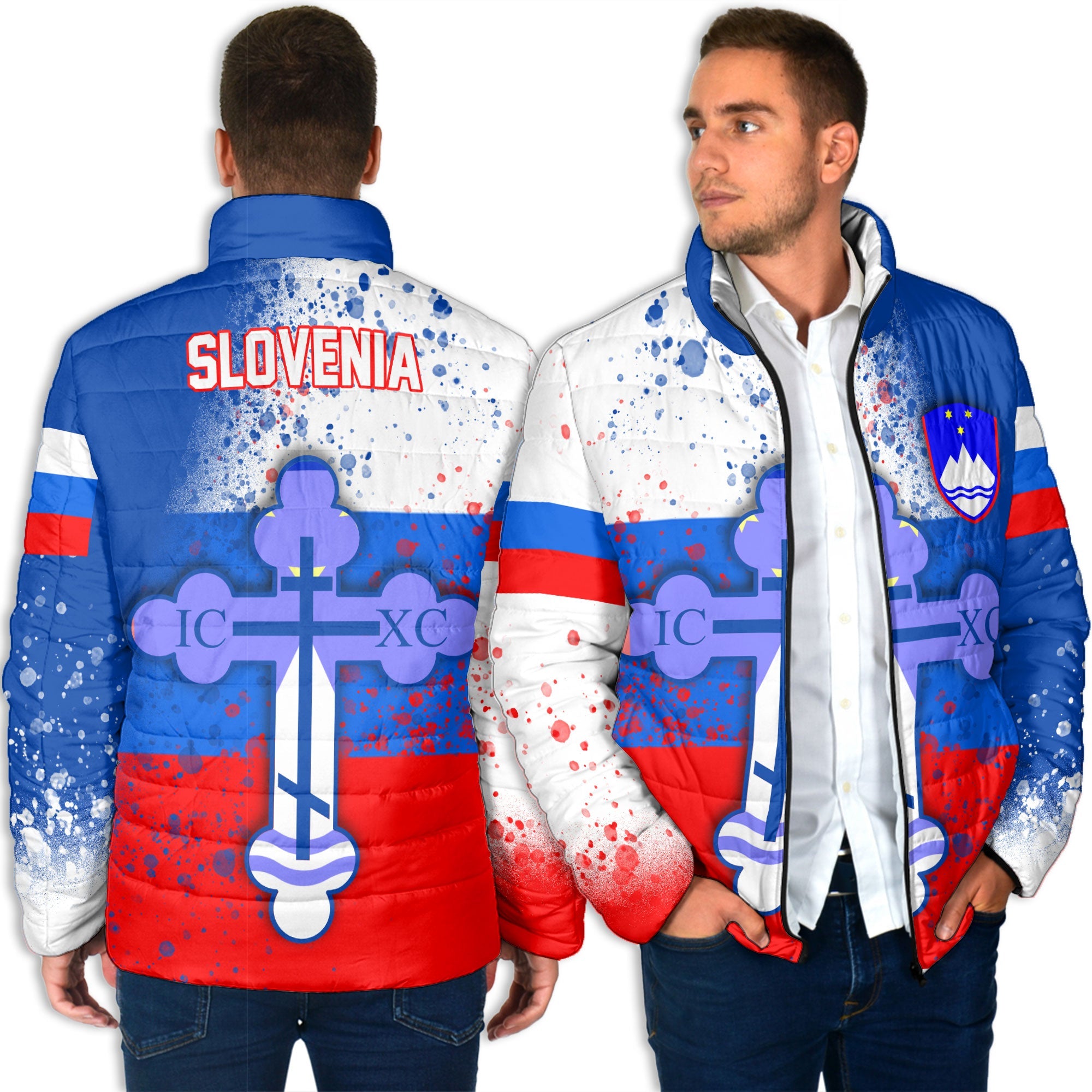 Slovenia Men Padded Jacket Flag & Coat Of Arms Orthodox Style