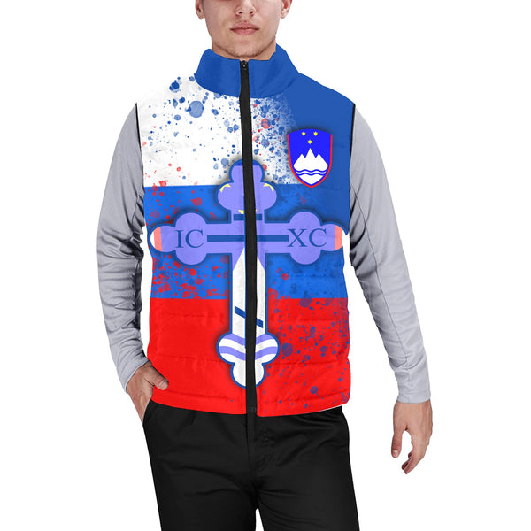 Slovenia Men Padded Jacket Vest Flag & Coat Of Arms Orthodox Style