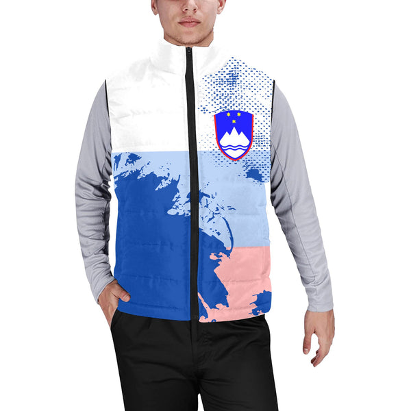 Slovenia Men Padded Jacket Vest Flag & Coat Of Arms Paint Style