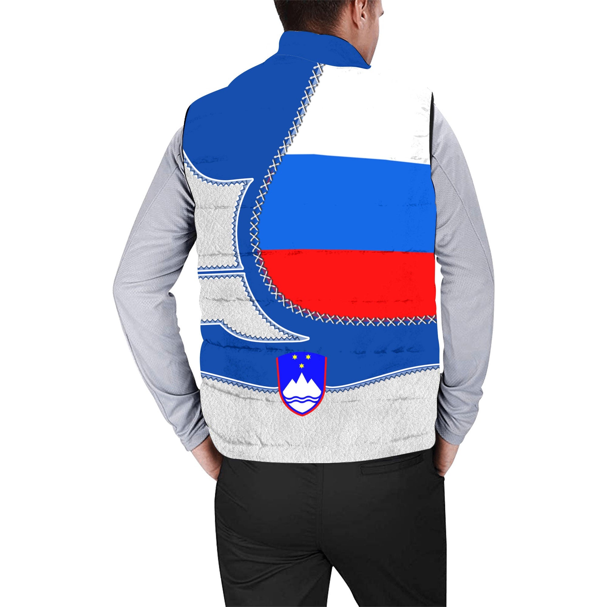 Slovenia Men Padded Jacket Vest Flag & Coat Of Arms Leather Style