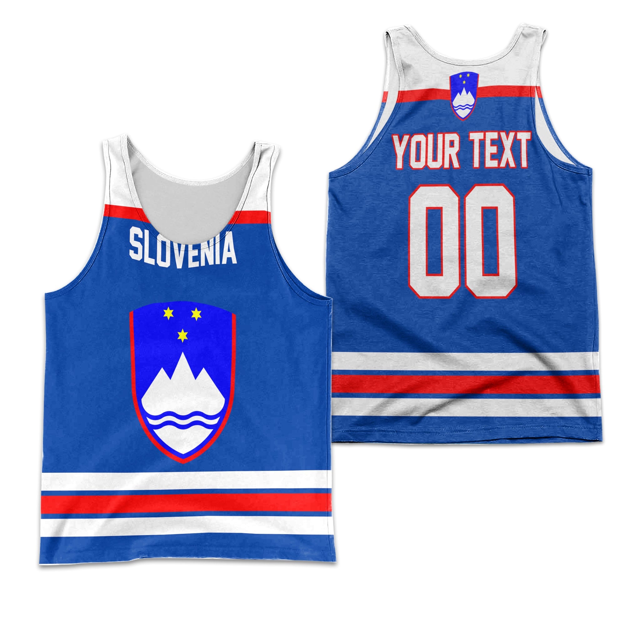 Slovenia Men Tank Top Flag & Coat Of Arms Hockey Style