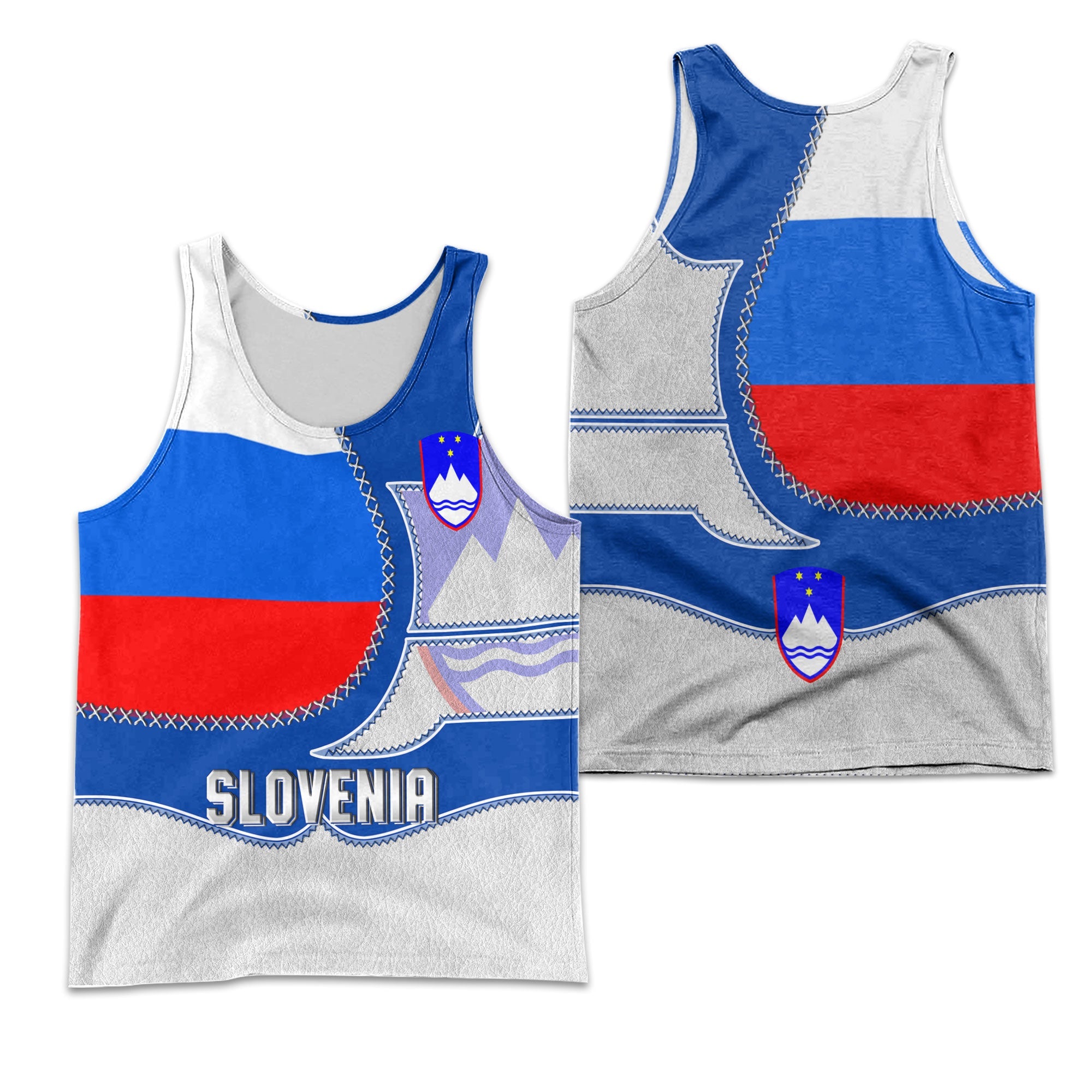 Slovenia Men Tank Top Flag & Coat Of Arms Leather Style