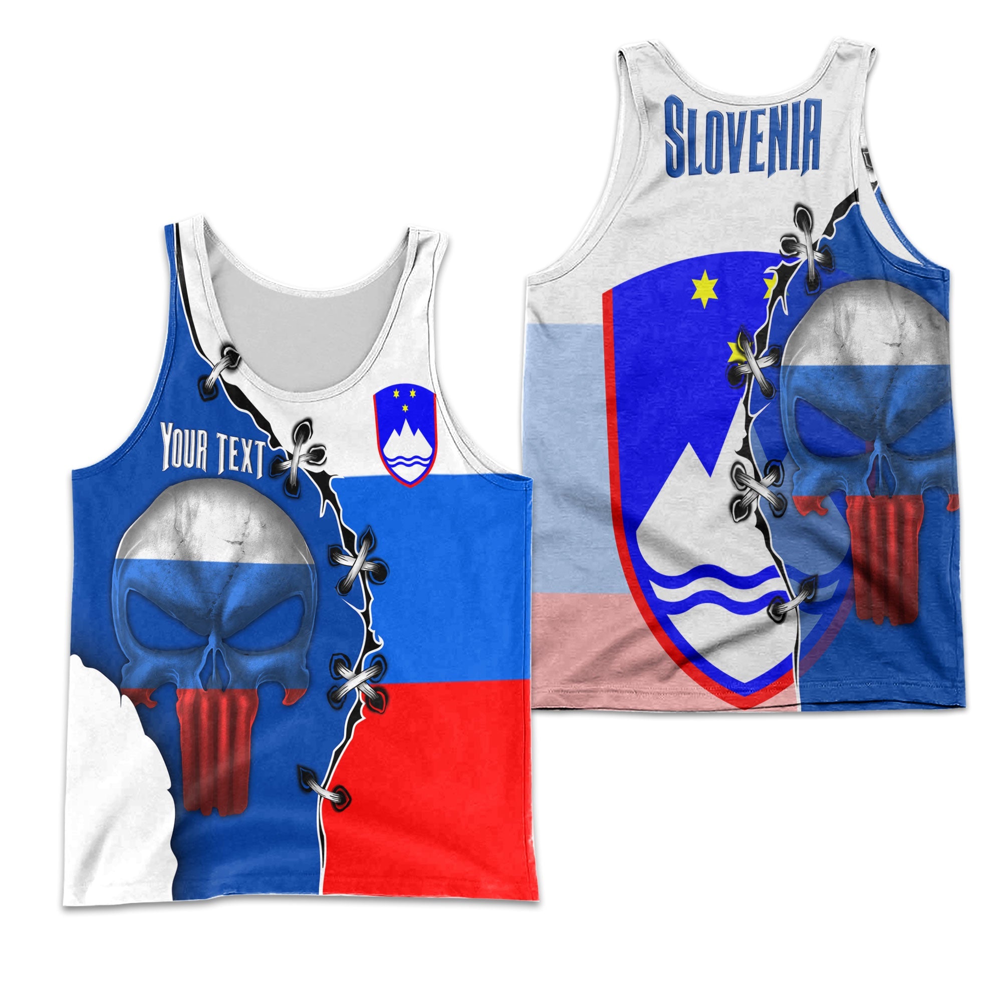 Slovenia Men Tank Top Flag & Coat Of Arms Skull Style