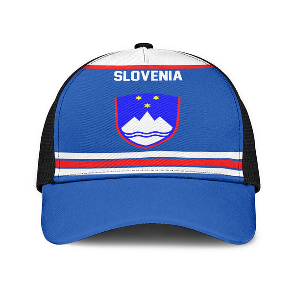 Slovenia Mesh Back Cap Flag & Coat Of Arms Hockey Style