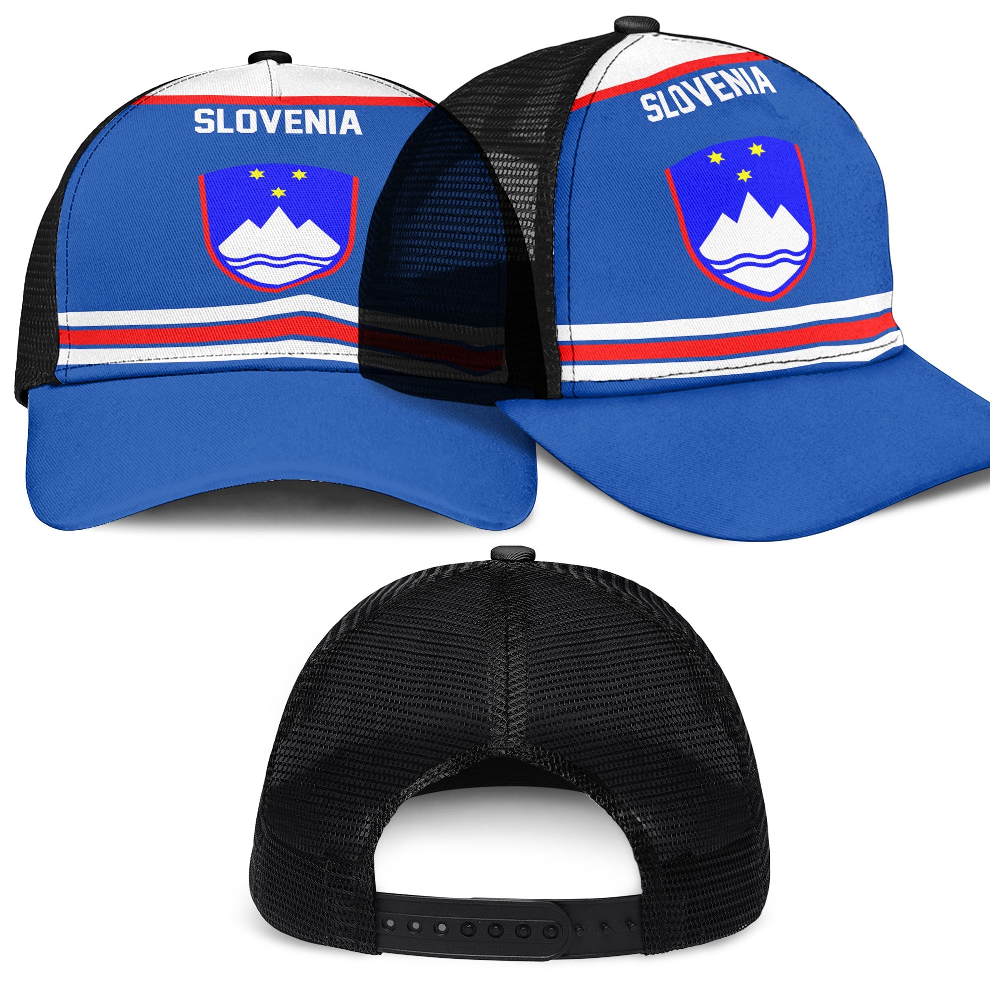 Slovenia Mesh Back Cap Flag & Coat Of Arms Hockey Style