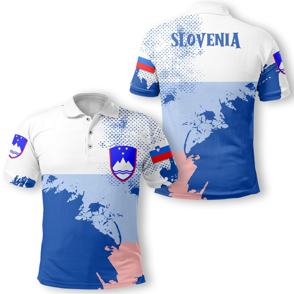 Slovenia Polo Shirt Flag & Coat Of Arms Paint Style