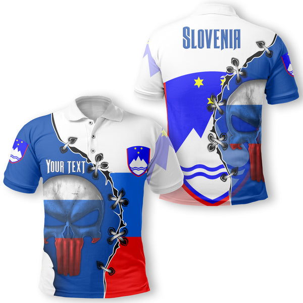 Slovenia Polo Shirt Flag & Coat Of Arms Skull Style