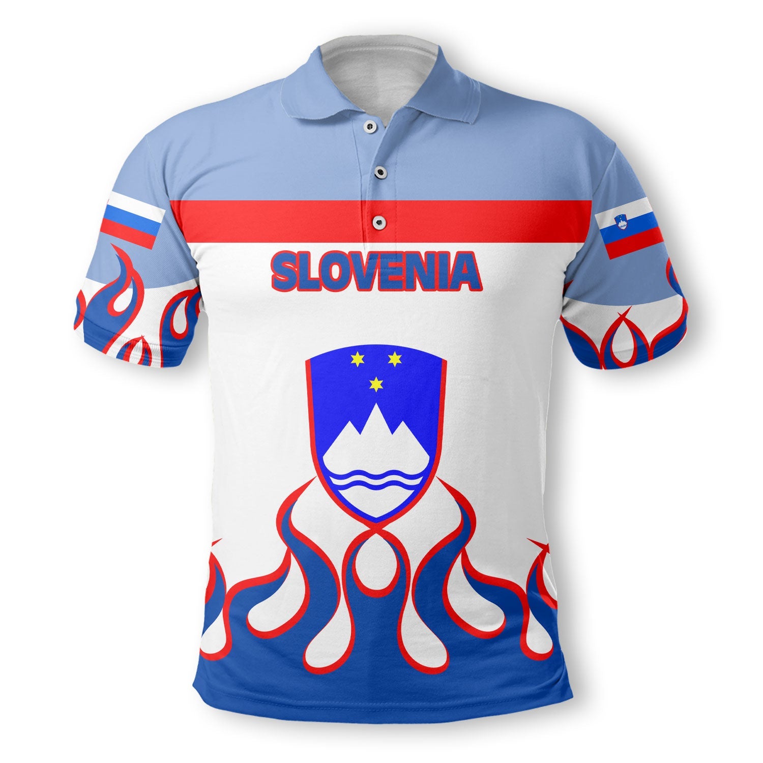 Slovenia Polo Shirt Flag & Coat Of Arms Fire Hockey Style