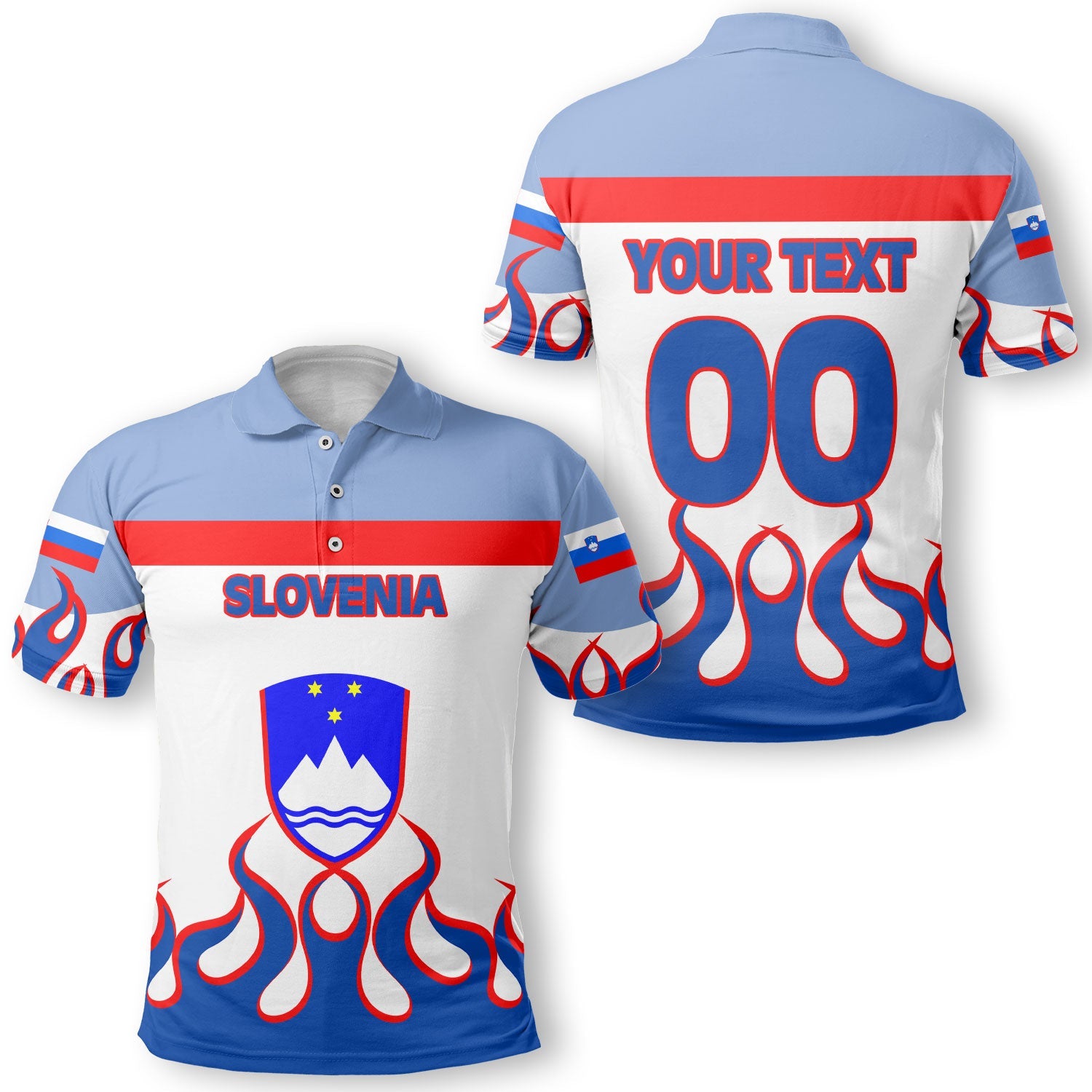 Slovenia Polo Shirt Flag & Coat Of Arms Fire Hockey Style