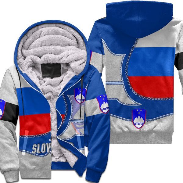 Slovenia Sherpa Hoodie Flag & Coat Of Arms Leather Style