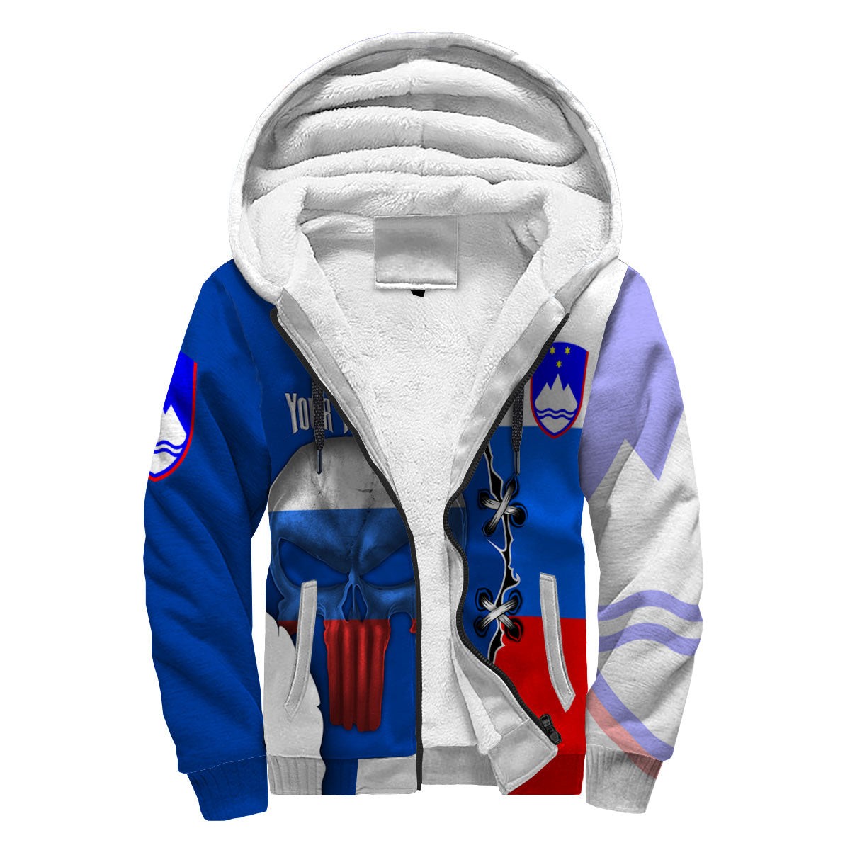 Slovenia Sherpa Hoodie Flag & Coat Of Arms Skull Style