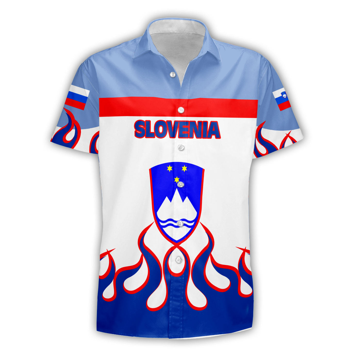 Slovenia Short Sleeve Shirt Flag & Coat Of Arms Fire Hockey Style