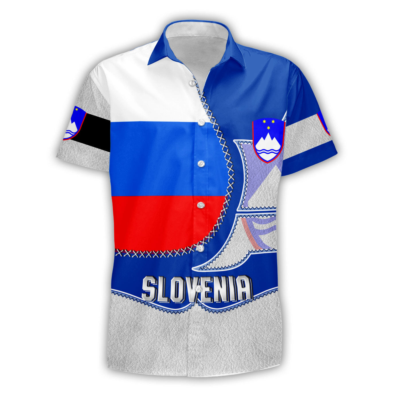 Slovenia Short Sleeve Shirt Flag & Coat Of Arms Leather Style