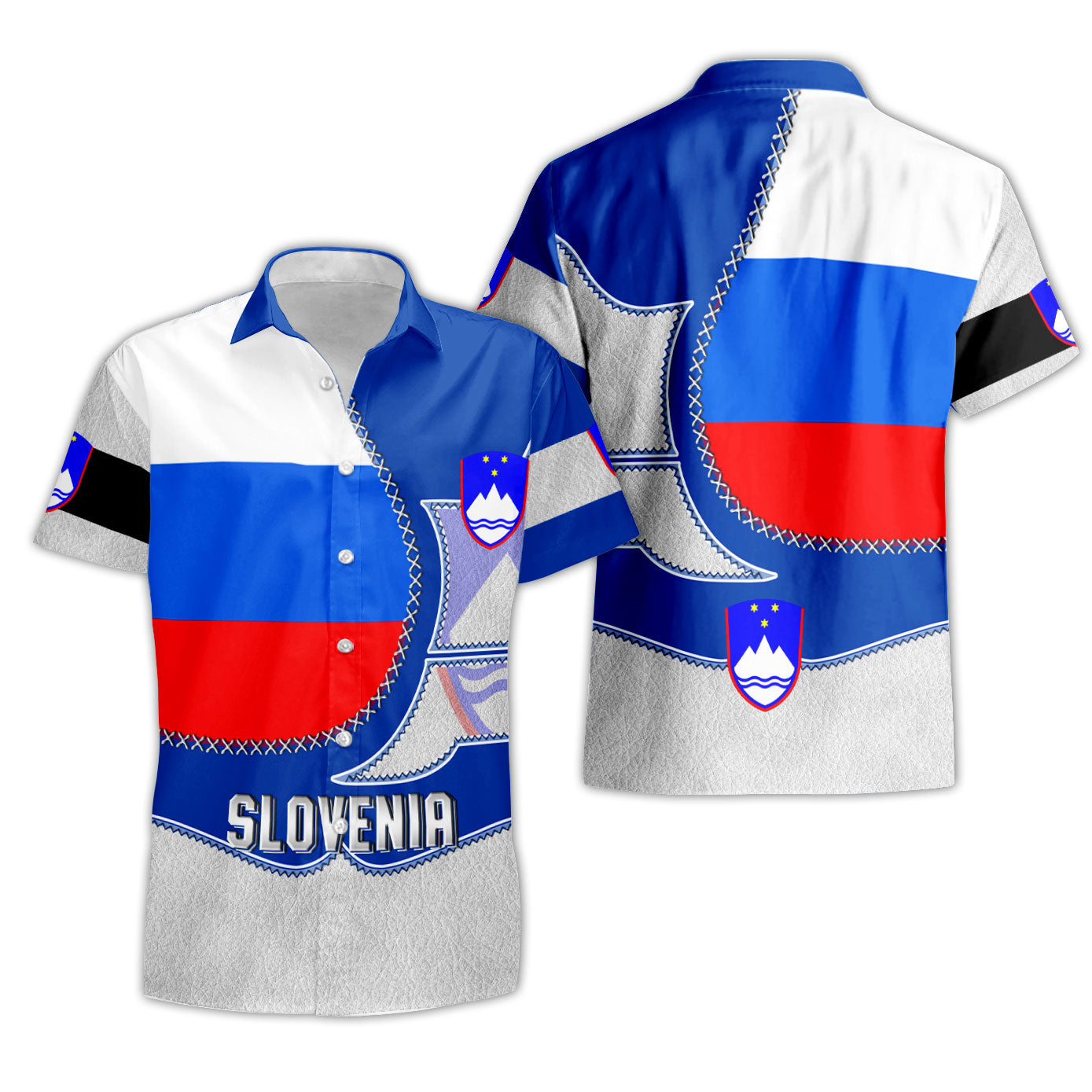 Slovenia Short Sleeve Shirt Flag & Coat Of Arms Leather Style