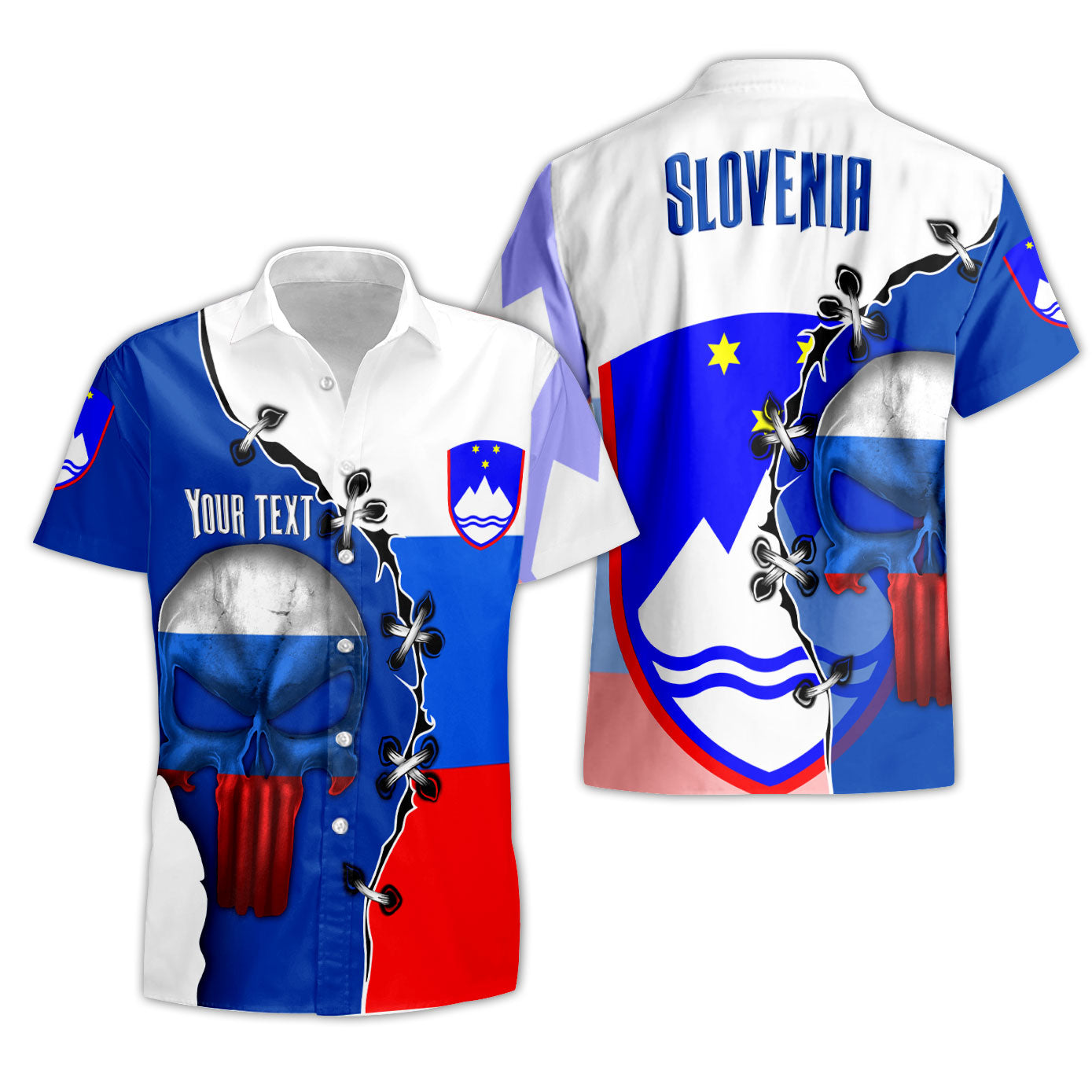 Slovenia Short Sleeve Shirt Flag & Coat Of Arms Skull Style