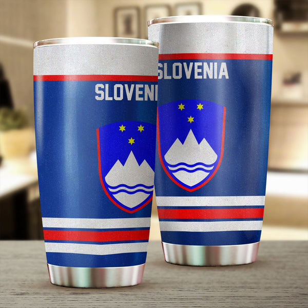 Slovenia Stainless Steel Glitter Tumbler Flag & Coat Of Arms Hockey Style