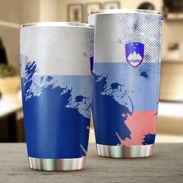 Slovenia Stainless Steel Glitter Tumbler Flag & Coat Of Arms Paint Style