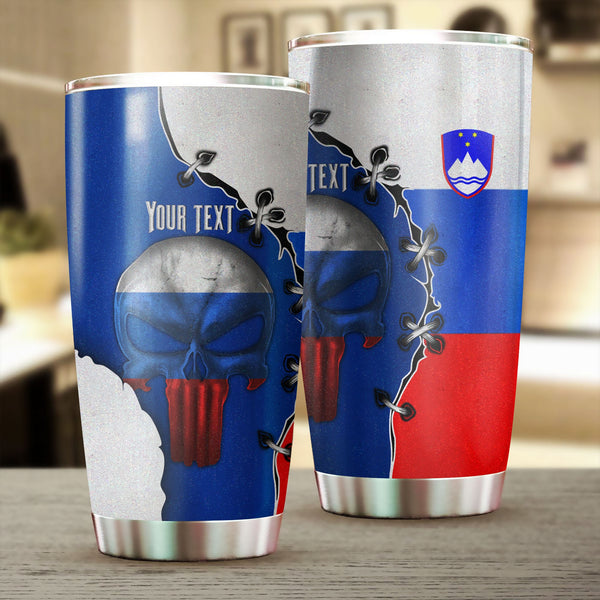 Slovenia Stainless Steel Glitter Tumbler Flag & Coat Of Arms Skull Style