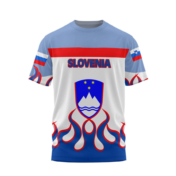 Slovenia T Shirt Flag & Coat Of Arms Fire Hockey Style