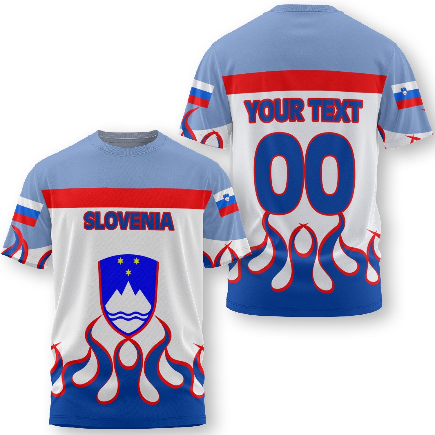 Slovenia T Shirt Flag & Coat Of Arms Fire Hockey Style