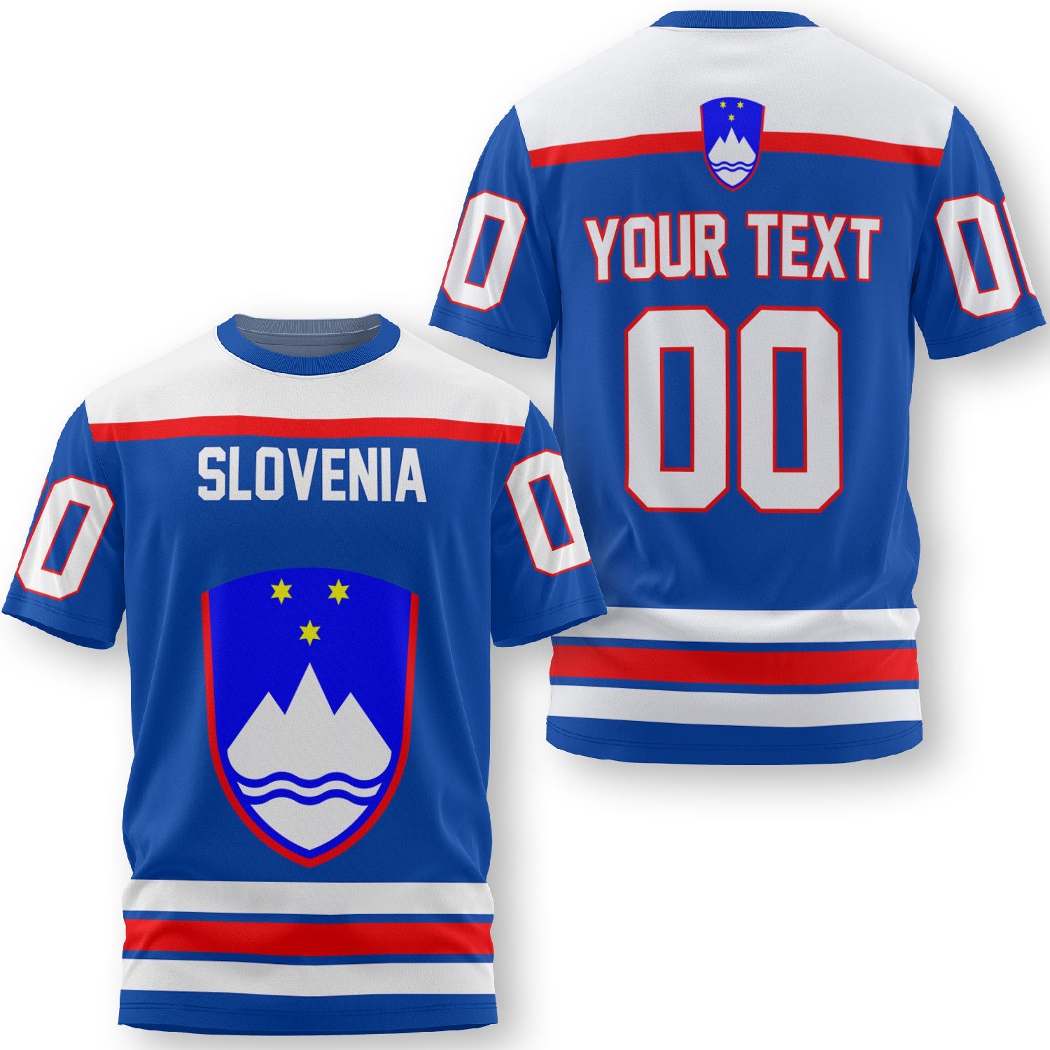 Slovenia T Shirt Flag & Coat Of Arms Hockey Style