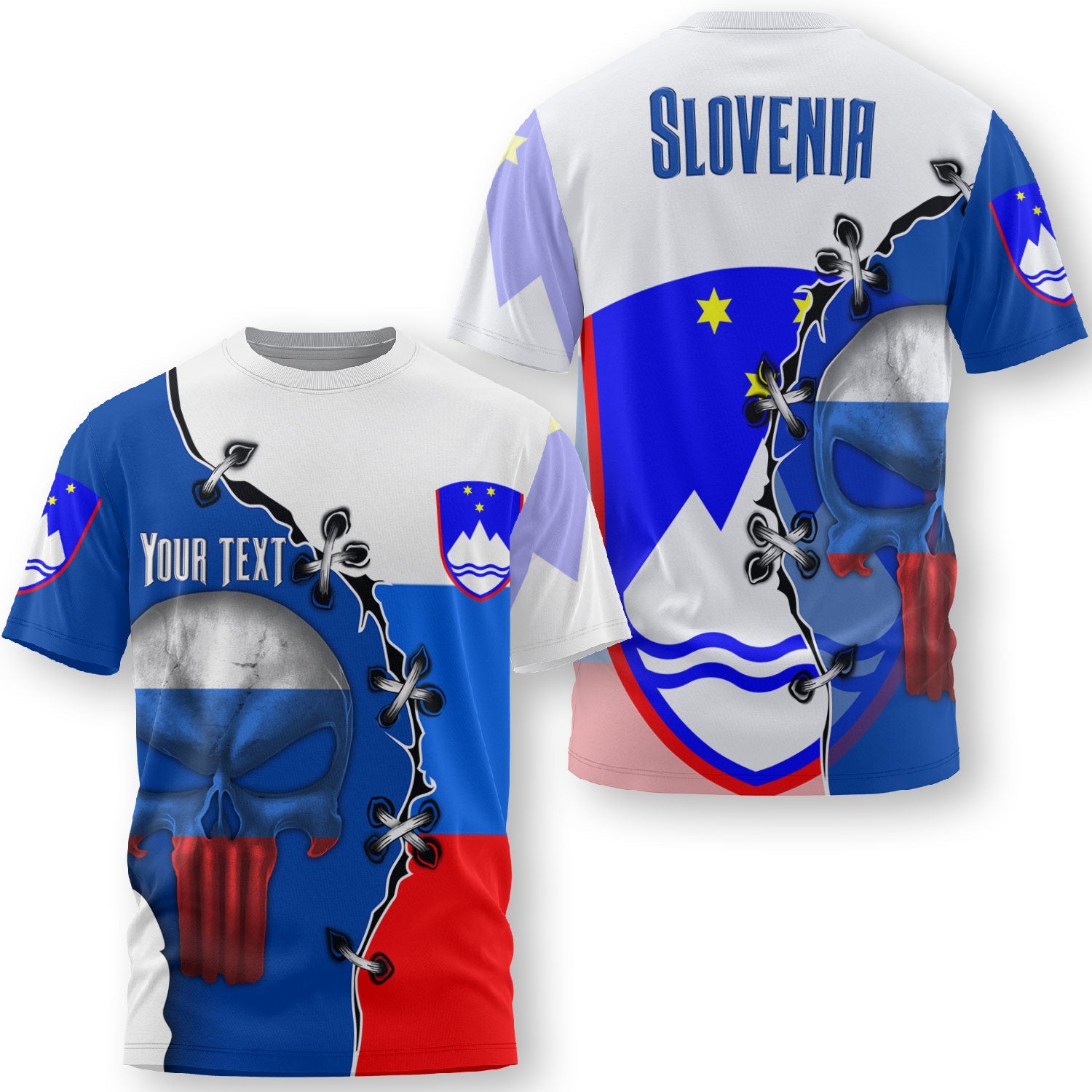 Slovenia T Shirt Flag & Coat Of Arms Skull Style