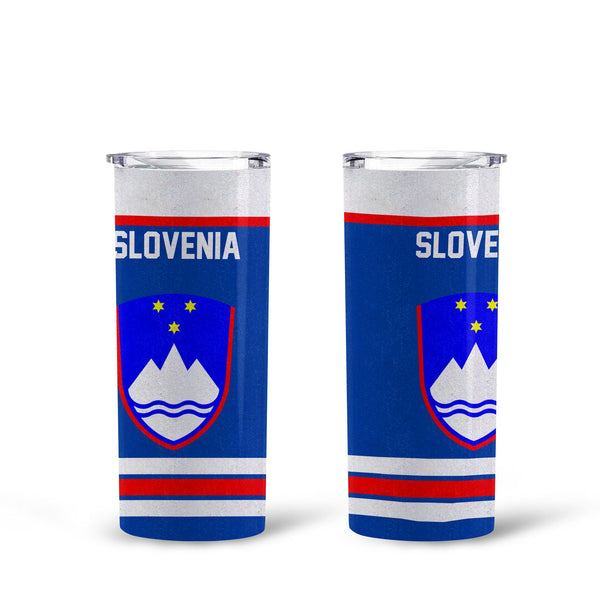 Slovenia Tall Glitter Tumbler Flag & Coat Of Arms Hockey Style