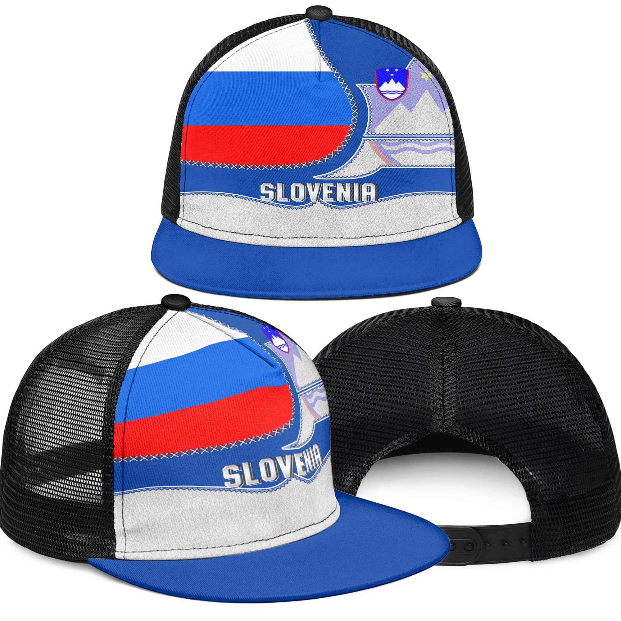 Slovenia Trucker Hat Flag & Coat Of Arms Leather Style