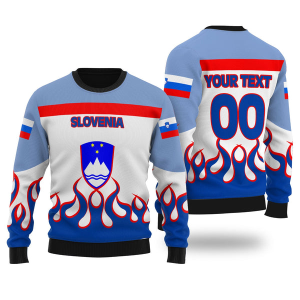 Slovenia Ugly Sweater Flag & Coat Of Arms Fire Hockey Style