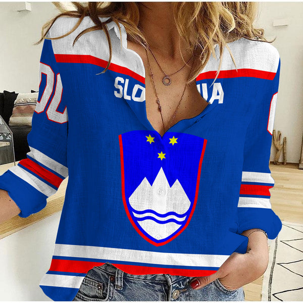 Slovenia Women Casual Shirt Flag & Coat Of Arms Hockey Style