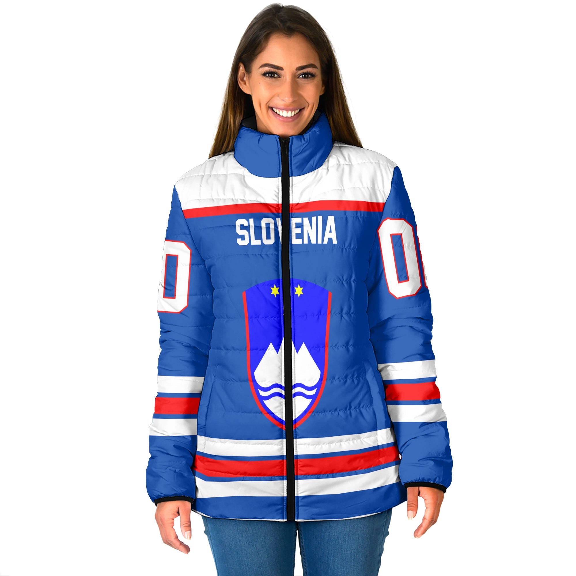 Slovenia Women Padded Jacket Flag & Coat Of Arms Hockey Style