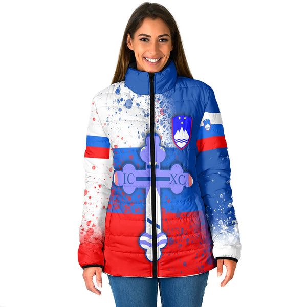 Slovenia Women Padded Jacket Flag & Coat Of Arms Orthodox Style