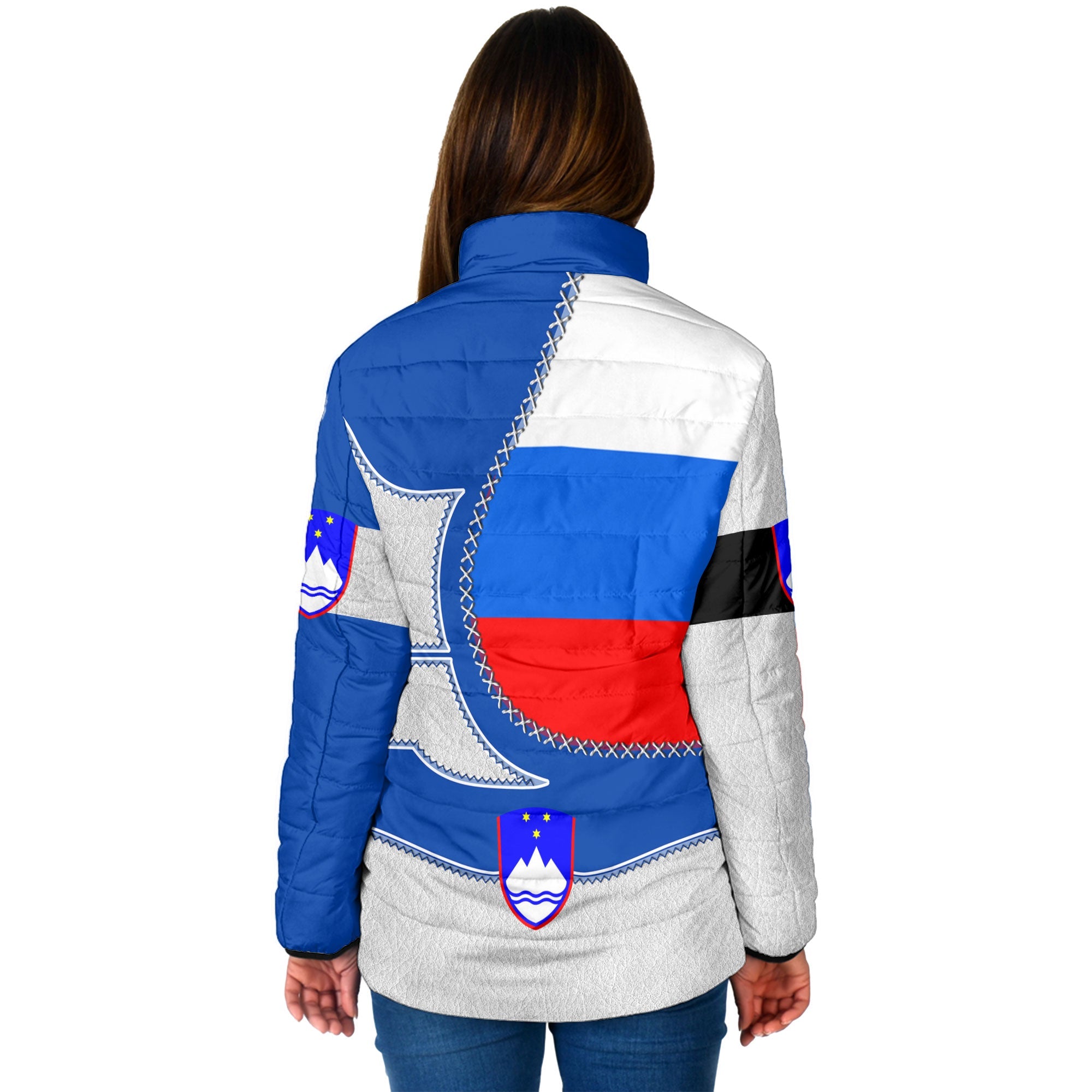 Slovenia Women Padded Jacket Flag & Coat Of Arms Leather Style