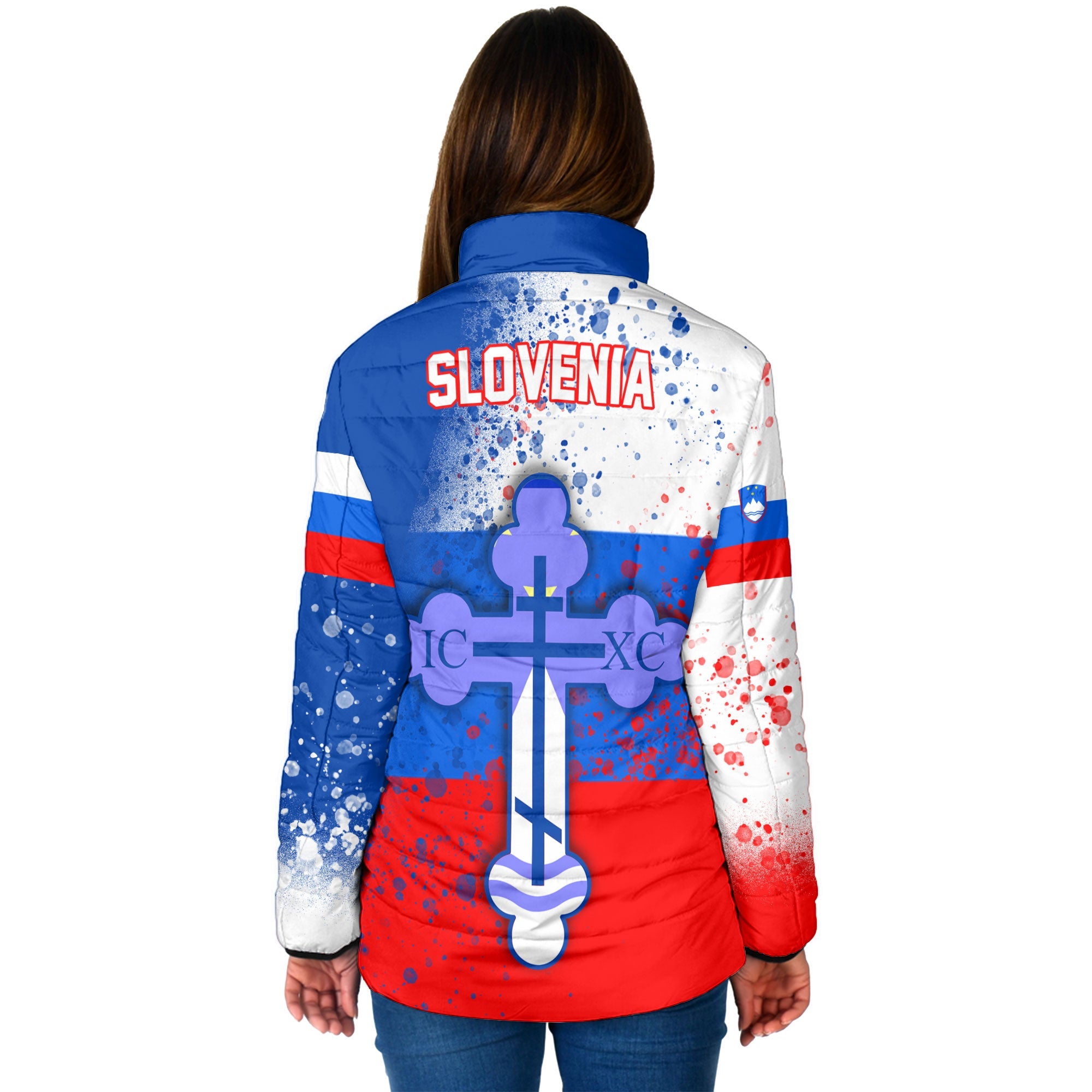 Slovenia Women Padded Jacket Flag & Coat Of Arms Orthodox Style