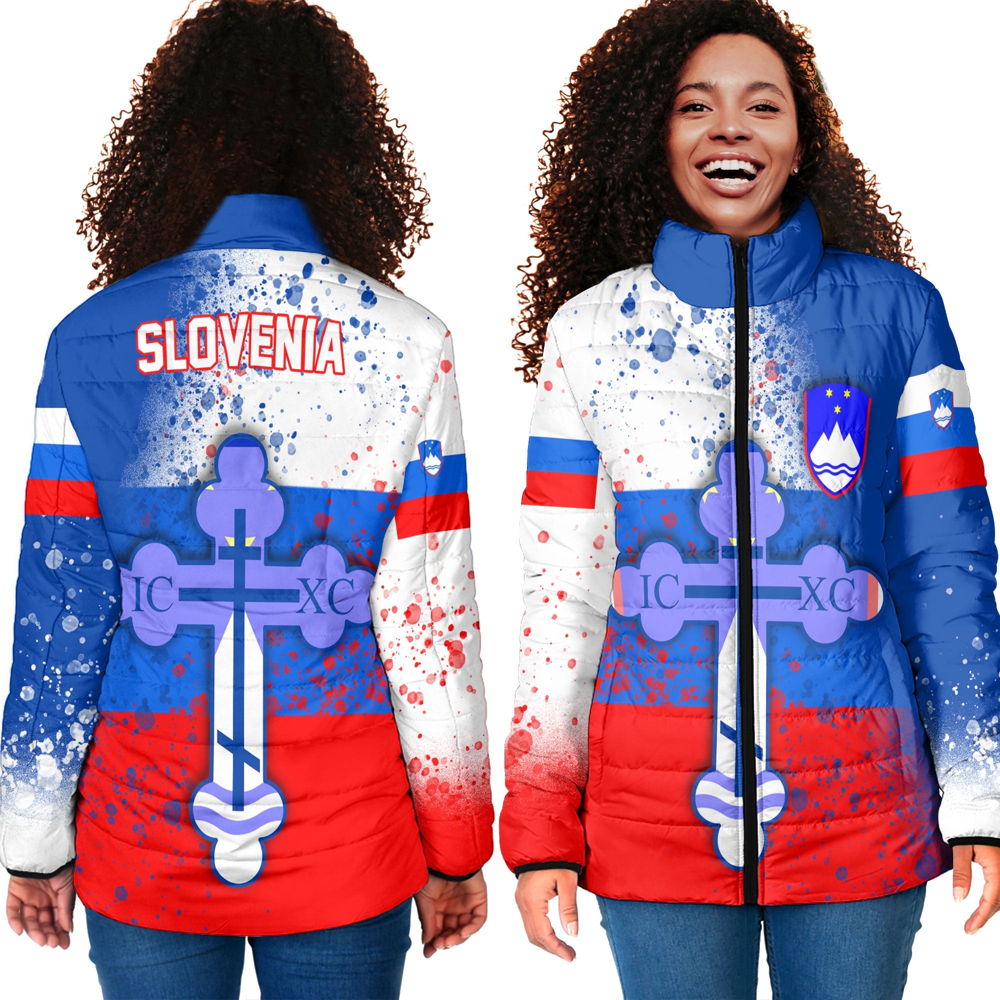 Slovenia Women Padded Jacket Flag & Coat Of Arms Orthodox Style