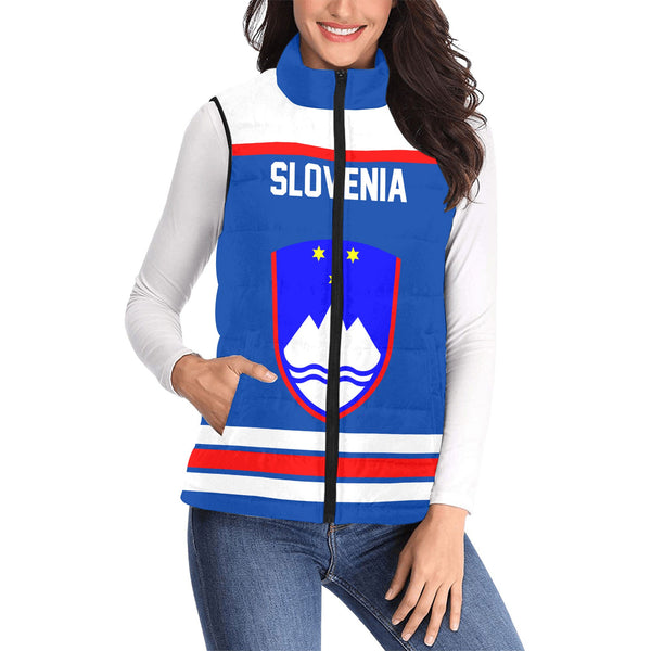 Slovenia Women Padded Jacket Vest Flag & Coat Of Arms Hockey Style