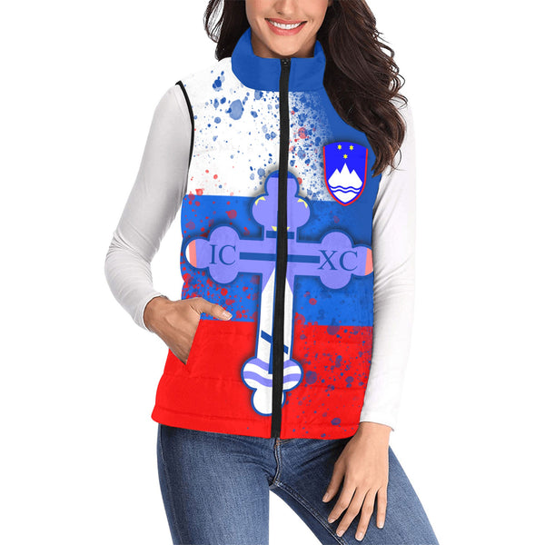 Slovenia Women Padded Jacket Vest Flag & Coat Of Arms Orthodox Style