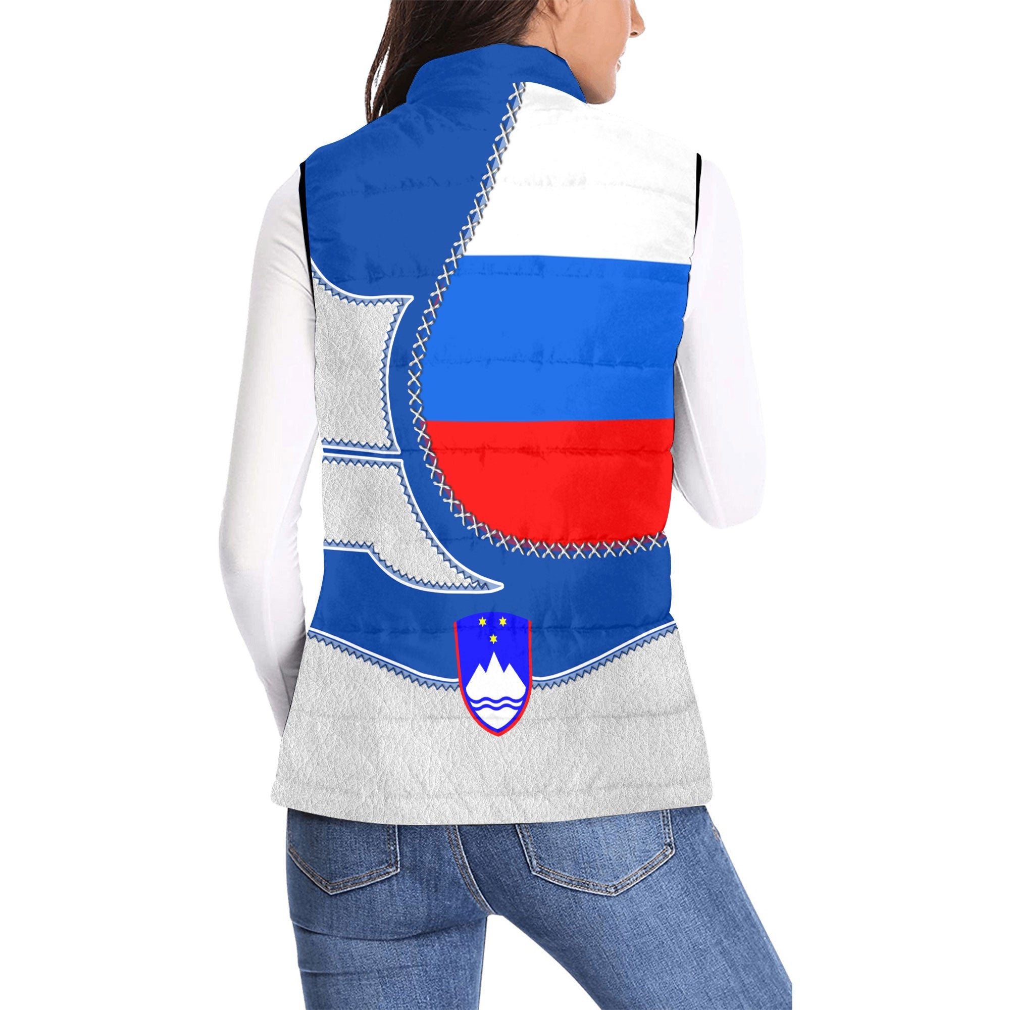 Slovenia Women Padded Jacket Vest Flag & Coat Of Arms Leather Style