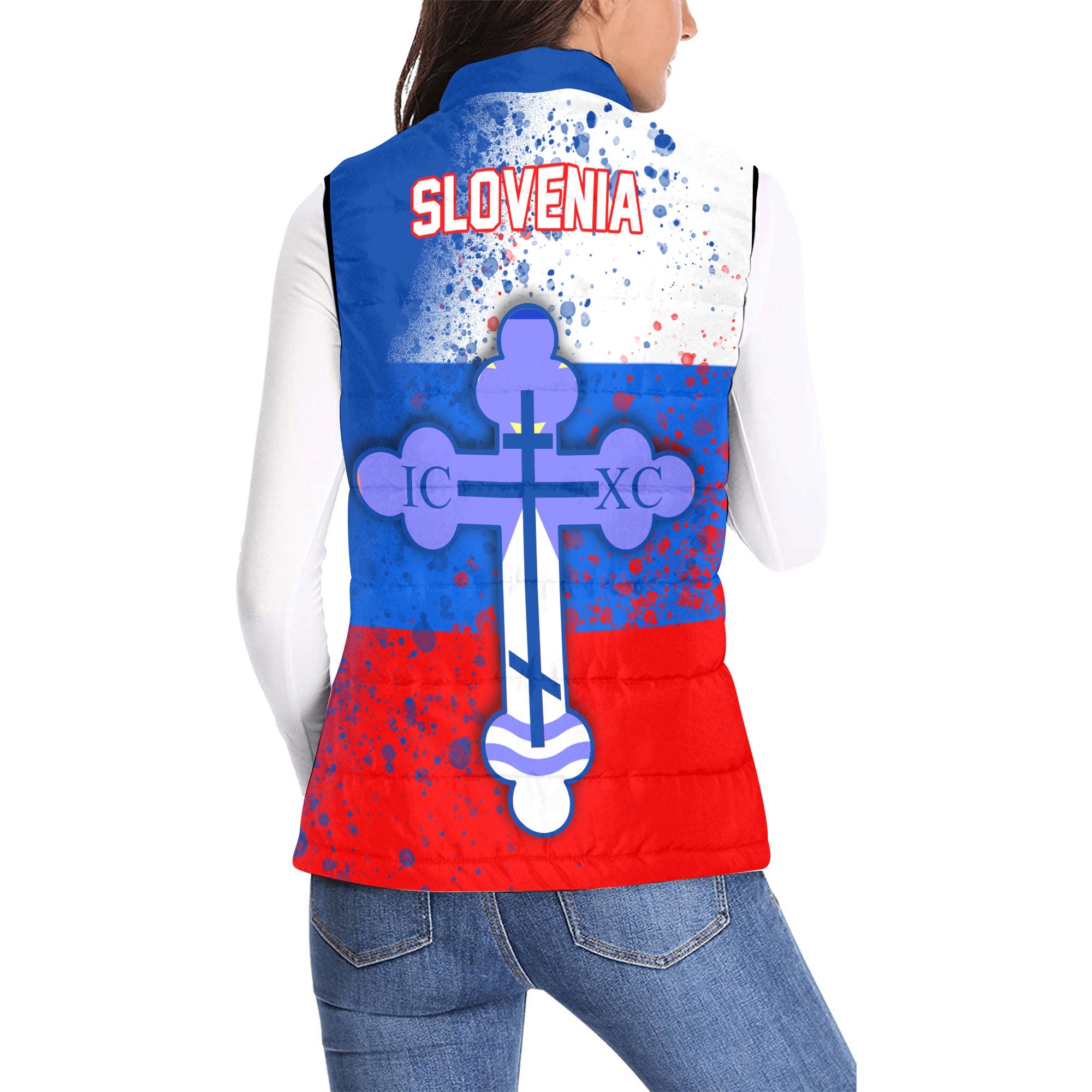 Slovenia Women Padded Jacket Vest Flag & Coat Of Arms Orthodox Style